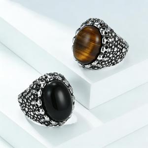 Mountain and Sea Punk Style Jewelry Skull Tiger Eye <b>Ring</b> for Men, Niche and Unique <b>Titanium</b> Steel Gemstone High-End Index Finger - Product Image 1
