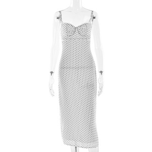European American Style Women's Polka Dot Maxi Dress Sweetheart Neckline Backless Breathable Evening Dress - Product Image 5