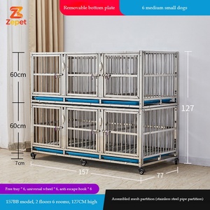 Gabbia <span class=keywords><strong>per</strong></span> <span class=keywords><strong>Cani</strong></span> Pieghevole in Acciaio Inox Resistente con Drenaggio, Gabbia <span class=keywords><strong>per</strong></span> Animali da Esterno a Doppio Piano con 4 Porte - Product Image 2