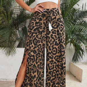 กางเกงขากว้างพิมพ์ลายเสือดาวสำหรับผู้หญิงกางเกงตรงเอวสูงเอวสูงแบบวินเทจสไตล์ฮาราจูกุทรงหลวม - Product Image 1