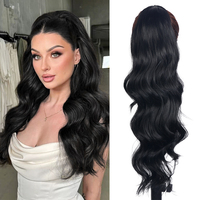 AliLeader Faux Cheveux Synthétiques Premium en Queue de Cheval 200g 24 Pouces Longs Ondulés Extension à Cordon pour Femmes