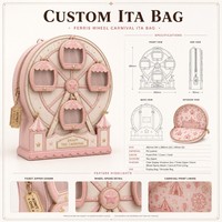 Sac à dos Ita personnalisé en forme de grande roue, rose pastel, crème, or, avec 5 fenêtres transparentes, forme gondole, style Kawaii