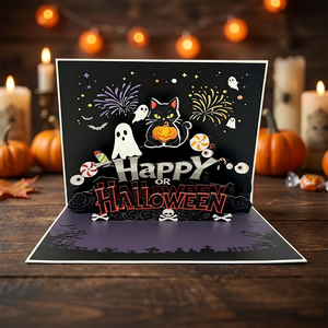 Tarjetas de Felicitación Creativas 3D Pop-up de Gato Negro de Halloween, Hechas a Mano, Personalizadas y Plegables para Comercio Electrónico Transfronterizo, Venta al Por Mayor - Product Image 1