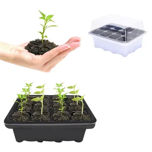 12 celle di Plastica Vasi Vivaio Piantagione Vassoio di Semi Kit Scatola con la Cupola e la Base Germinazione delle Piante Garden Grow Box Giardinaggio forniture