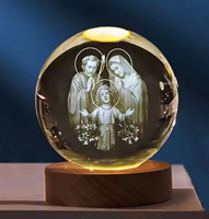 Lampe de nuit boule de cristal 2D/3D gravée au laser, décoration religieuse, pour chambre à coucher, vente en gros à prix abordable, pour la décoration intérieure