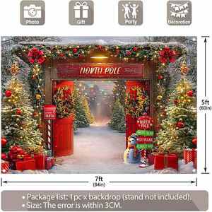 Toile de fond personnalisée Noël Polaire : Porte de grange en bois, forêt hivernale et arbres pour décoration de fête - Product Image 3