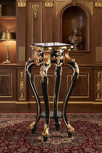 Handcrafted Solid Wood Round <b>Table</b> Stool Antique Gold Decorative Accent Furniture for Living Room - Product Image 3