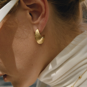 <b>Cuff</b> <b>Earrings</b> 18K Gold Plated Hammered Texture Geometric Design Fashion Jewelry - Product Image 3