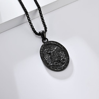 Perhiasan Gothic Vintage Liontin Berlapis Emas Kristen Santo Mikhael Malaikat Agung Pria Gaya Eropa Amerika Baja Tahan Karat 316L Pvd