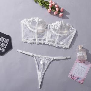 Lingerie Femme <span class=keywords><strong>Sexy</strong></span> en Dentelle Brodé, Effet Effet Nue, pour Fesses Volumineuses, Blanc, en Satin Tricoté, String Léger Amoureux - Product Image 4