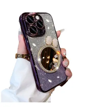 Luxury Diamond Glitter Makeup Mirror  TPU Protective Phone Case For iPhone 15 Pro Max Women phone case 14 13mini 12 11 xr xs se