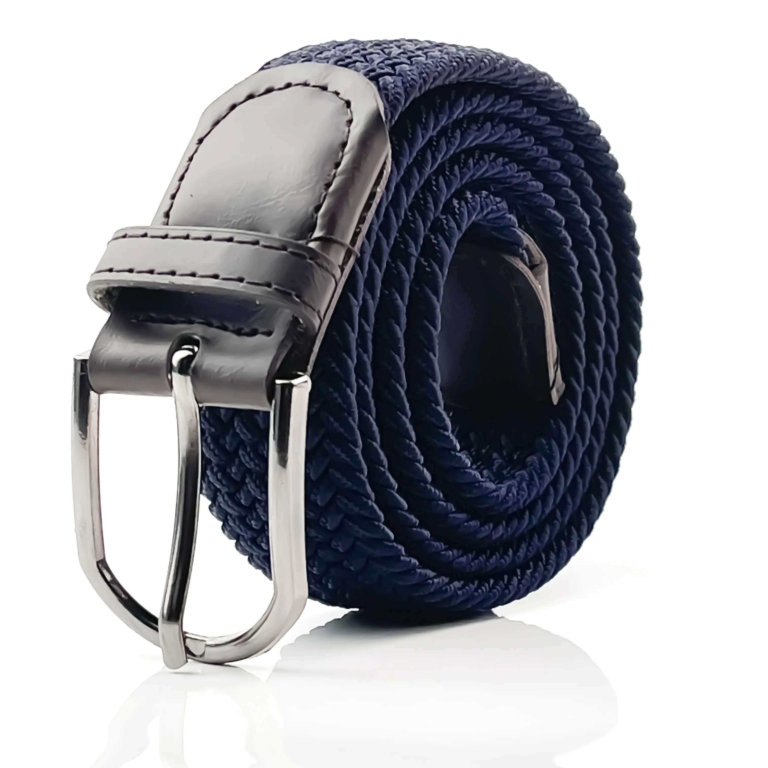 Braided Stretch Elastic Belts Pin Oval Solid Belt Buckle PU Loop End Tip Men/Women/Junior