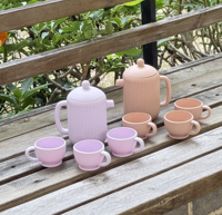 Produits d'été tendance 2026 : Ensemble de jeu d'imitation en silicone pour bébé, service à thé en silicone, activités intérieures et extérieures, sûr pour les tout-petits