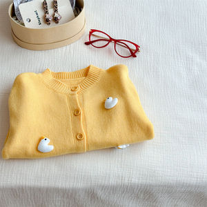 <b>Girls</b> Knitted <b>Cardigan</b> Yellow 857 <b>White</b> Solid Color Cartoon Duck Design Autumn Sweater Cotton Material Single Breasted - Product Image 2