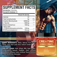 Complément alimentaire sportif certifié GMP, marque privée, sans sucre, végétalien, saveur pêche, créatine monohydrate en gommes en forme d'ours, 5000 mg