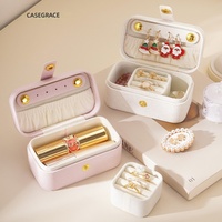 Boîte de rangement portable en cuir pour bijoux, accessoire de voyage minimaliste, boîte de rangement pour bagues, boucles d'oreilles, rouge à lèvres