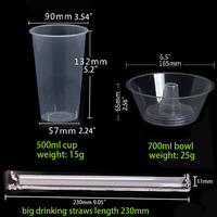 MOQ 40 Sets 500ml Plastikbecher und Snackschalen zum Mitnehmen – Ideal für frittierte Brötchen und Hot Pot – Mit großen 230mm Strohhalmen