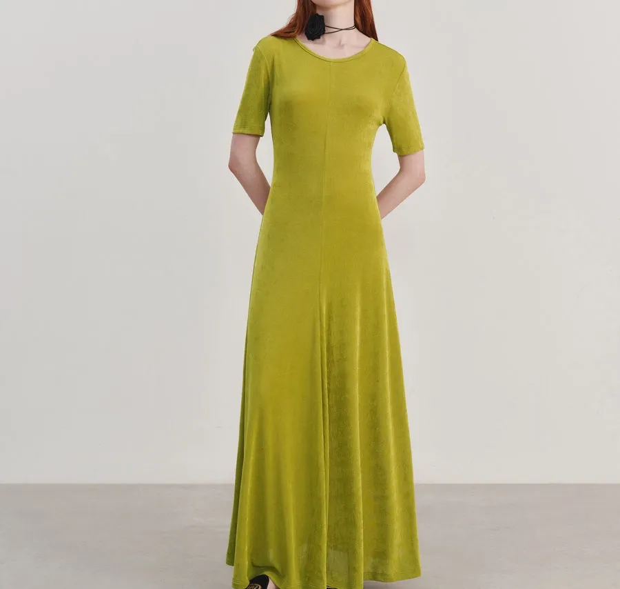 Abito da donna lungo lungo Casual da donna primavera verde french elegante da donna manica corta