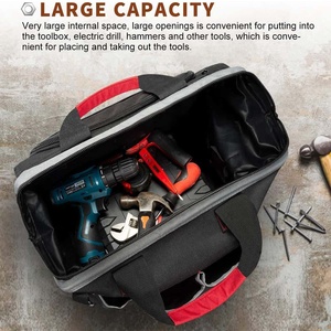 Durable Oxford <b>Tool</b> <b>Bag</b> With Zipper Closure Black Red Simple Style Portable Storage For Work Use - Product Image 5