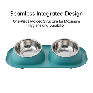 Bol double pour animaux de compagnie en acier inoxydable avec base antidérapante, nourrisseur pour chat et chien en métal SUS304, facile à nettoyer, bol double pour animaux de compagnie en acier inoxydable - Product Image 2