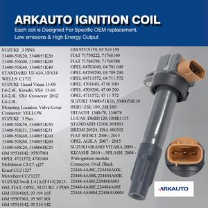 Bobines d'allumage ARKAUTO 33400-68K20 33400-51K40 UF634 pour <span class=keywords><strong>Suzuki</strong></span> Grand Vitara SX4 Alto Swift Celerio Dzire 1.0 L3 1.2 2.4 L4 - Product Image 4