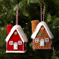 Ornement de Noël en tissu Maison de pain d'épices, pendentif suspendu en fausse fourrure avec toit et bonbons, mini-maison pour sapin de Noël, décoration de fêtes