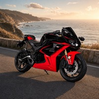 Black Red Enclosed Electric Sport Motorcycle With Full Fairing Twin Headlights and Disc Brakes