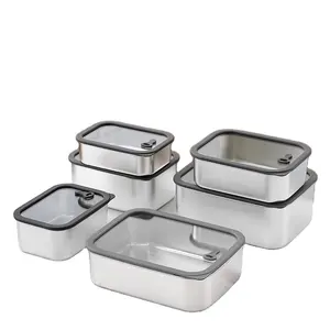 304 stainless steel leak-proof crisper with glass lid food storage container microwaveable metal lunch box