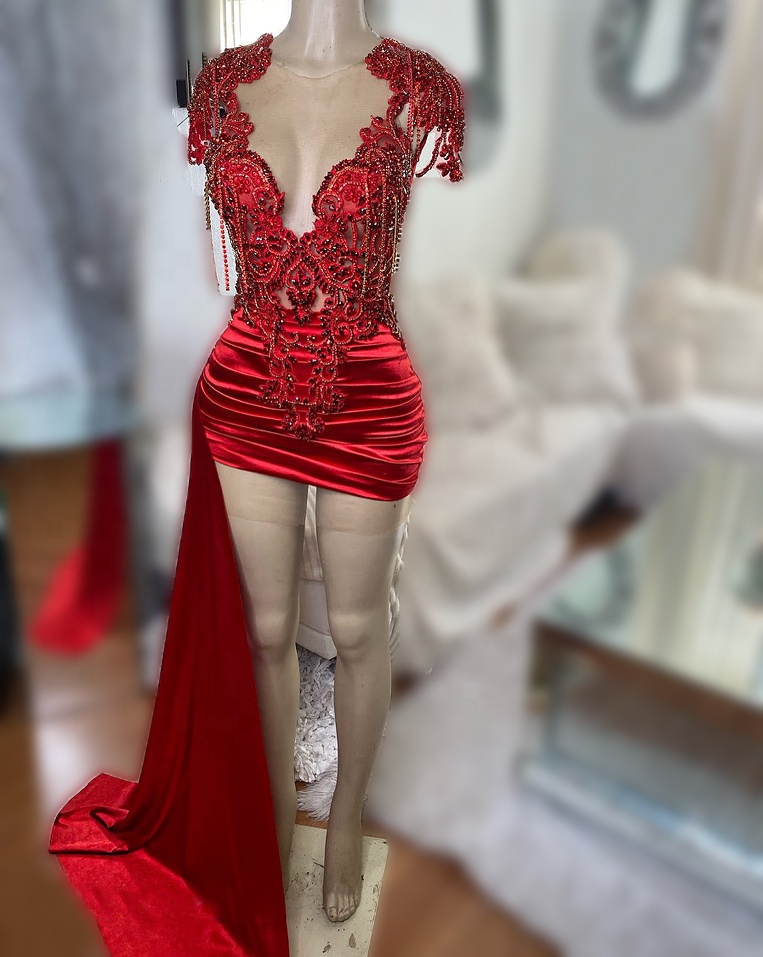 vestido de noche rojo delantero corto y largo sofisticada para