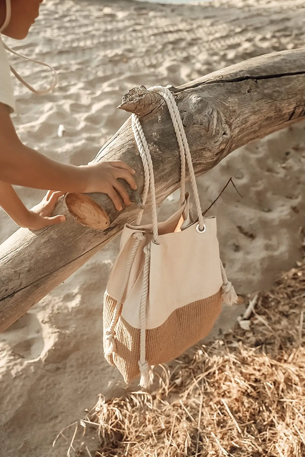 Large Heavy Duty Beach bag for women travel tote beach Shoulder bag with pocket Jute Burlap Canvas Tote Hand Drawstring Bags