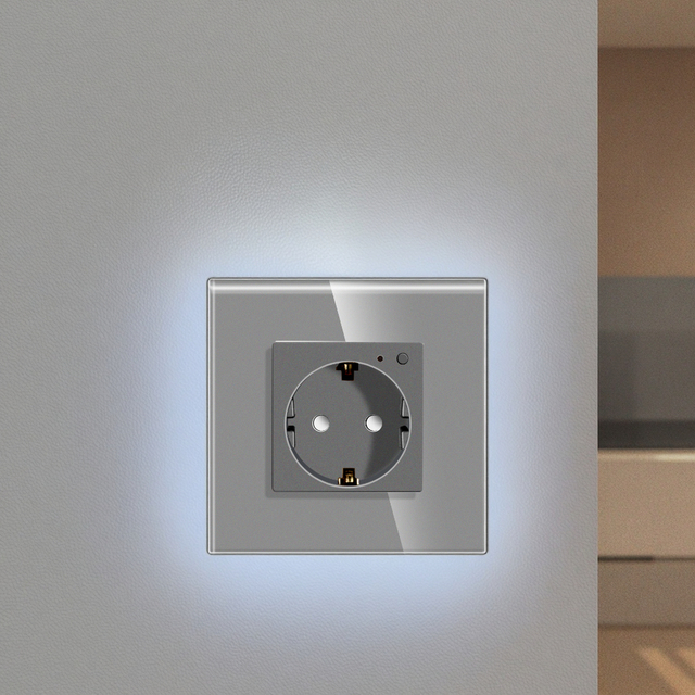 Bingoelec 16A Glass EU Wall Socket LED Indicator Power Monitoring Function WIFI Capability Plug Standard