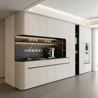 Buffet en bois massif de luxe avec étagères murales en marbre pour bar à domicile, armoire de buffet moderne minimaliste pour salon
