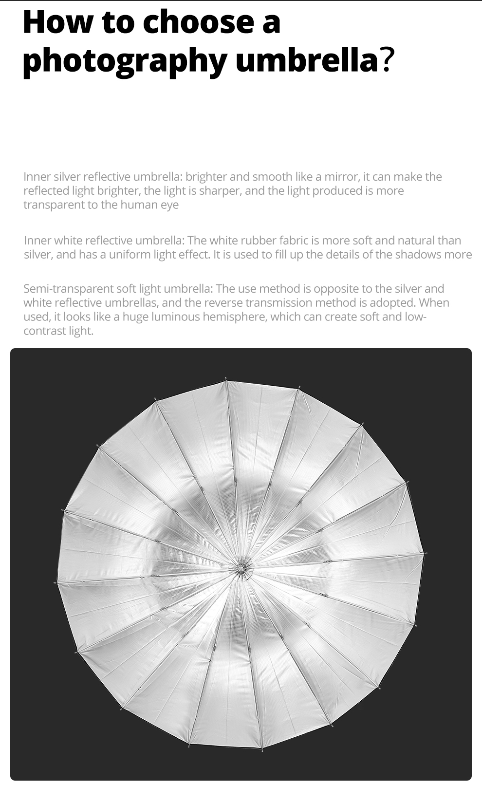 AMBITFUL 105cm 130cm 160cm Deep Parabolic Black Silver White Reflective Umbrella Studio Light Umbrella Diffuser Cover Cloth