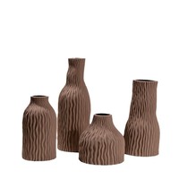 Vase en céramique Art Déco à rayures verticales, motifs géométriques avec plis irréguliers. Objet de décoration artisanale de table du Fujian