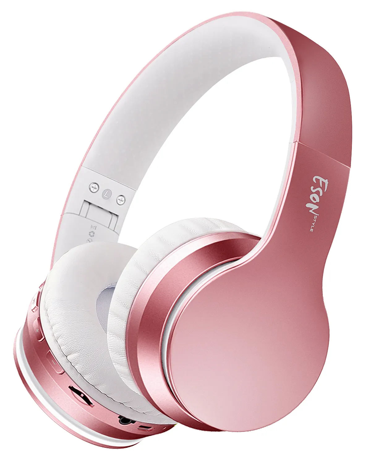 Eson Headphone Bluetooth, Headset Nirkabel Stereo FM Radio FM Hi-Fi Bass Dalam Telinga dengan Mikrofon Dapat Dilipat