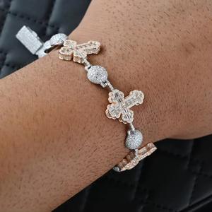 Bracelet en argent sterling 925 avec maillons en croix et diamants Moissanite taille baguette qualité VVS, style cubain, chaîne fine et bracelets Hip Hop - Product Image 2