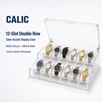 Boîte de présentation de montres en acrylique transparent à double rangée de 12 emplacements, polie comme du diamant, pour le rangement et l'organisation en magasin