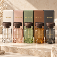 Bouteille diffuseur à roseaux en verre ambré de 120 ml avec couvercle en bois, flacon vide rond pour huiles essentielles d'aromathérapie pour parfum d'intérieur