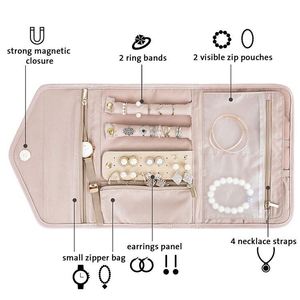 BSCI Factory Travel Jewelry Organizer Roll Foldable Jewelry Case Custom <b>Box</b> Display Journey-Rings, Necklaces, Bracelets, - Product Image 3