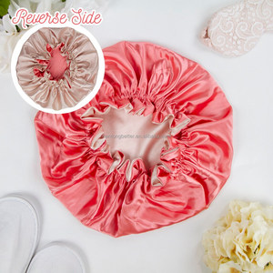 Venta al por mayor gorros de satén gorros de dormir gorro de noche grande mujeres ajustable elástico doble capa reversible gorro de seda para el pelo rizado - Product Image 5
