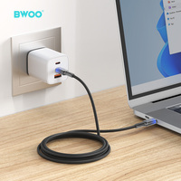 BWOO kabel Data pengisi daya Usb Android, kabel pengisi daya Laptop 65W, kabel Data pengisian cepat Usb 3.0 5A tipe-c ke tipe-c