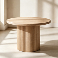 Table basse ronde en chêne massif de style moderne BH03 avec base à cannelures, chaise de salle à manger pour enfants