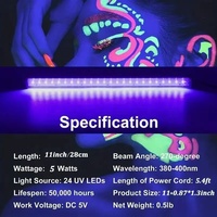395-410nm 24LEDs 5 v USB UV Purple Light 365 Violet T5 Tube pour décoration de fête de vacances