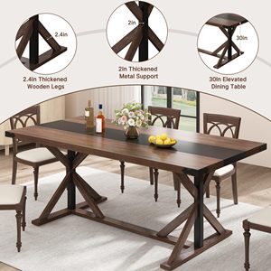 Mesa de Comedor Rectangular Moderna SENYU de Madera con Base en X para 6 Personas, Diseño Rústico, Estructura Estable, Muebles para el Hogar - Product Image 4