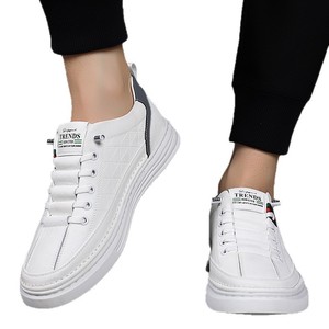 Baskets décontractées pour hommes en cuir véritable, bout rond, semelle souple en caoutchouc, motif géométrique, à lacets, chaussures de marche - Product Image 5