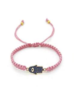 LC20260272 Bracelet artisanal en macramé tressé réglable pour femmes et hommes, motif œil bleu et main de Hamsa, vente en gros - Product Image 4