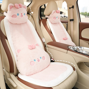 Coussin de siège de voiture en peluche chat rose avec appui-tête, universel, chaud pour l'hiver, antidérapant, pour voitures - Product Image 1