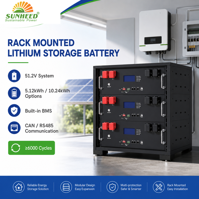 51.2V Rack Mounted Lithium Storage Battery 5.12kWh 10.24kWh Solar Energy Storage Battery with BMS for Home and Commercial ESS