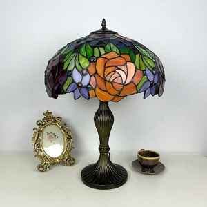 Longhuijing Eco-Friendly Flexible Simple Vintage Stained Glass Tulip LED Table Lamp 16 Inch AC E26 <b>Bedside</b> Reading Light - Product Image 3