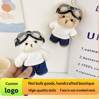 Porte-clés en peluche ours aviateur stylé avec lunettes de pilote, animal en peluche, accessoire de sac, cadeau mignon